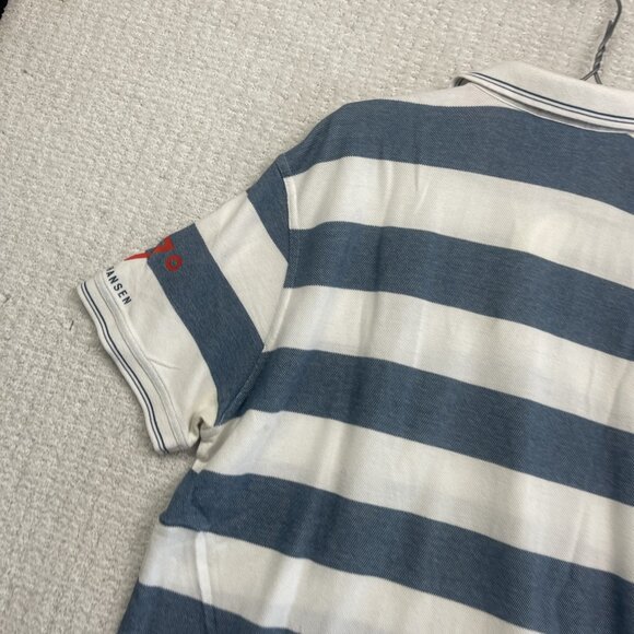 Helly Hansen Ocean Race Polo Shirt Men Sz L Blue White Striped Nautical Sailing - Picture 15 of 16